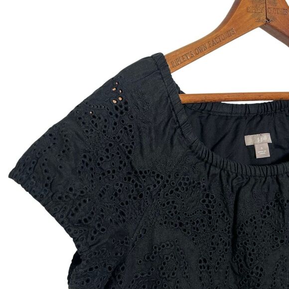 J. Jill 100% Linen Eyelet Embroidered Short Sleeve Mini Dress Black Size Small - Picture 5 of 9